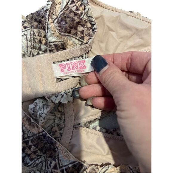 PINK Victoria's Secret Womens Lace Bralette Lightly Lined Brown Tan Size Small - Picture 6 of 8
